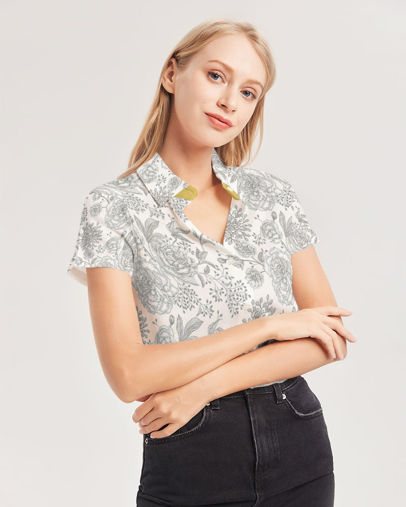Winter Rose Short Sleeve Button Up