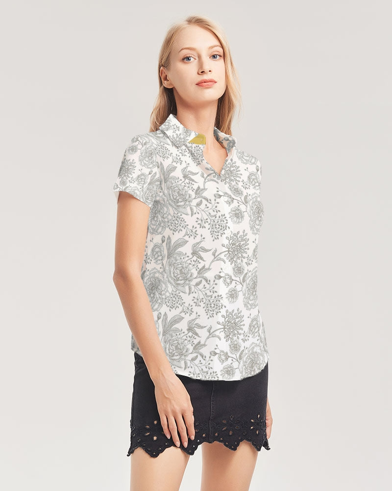 Winter Rose Short Sleeve Button Up