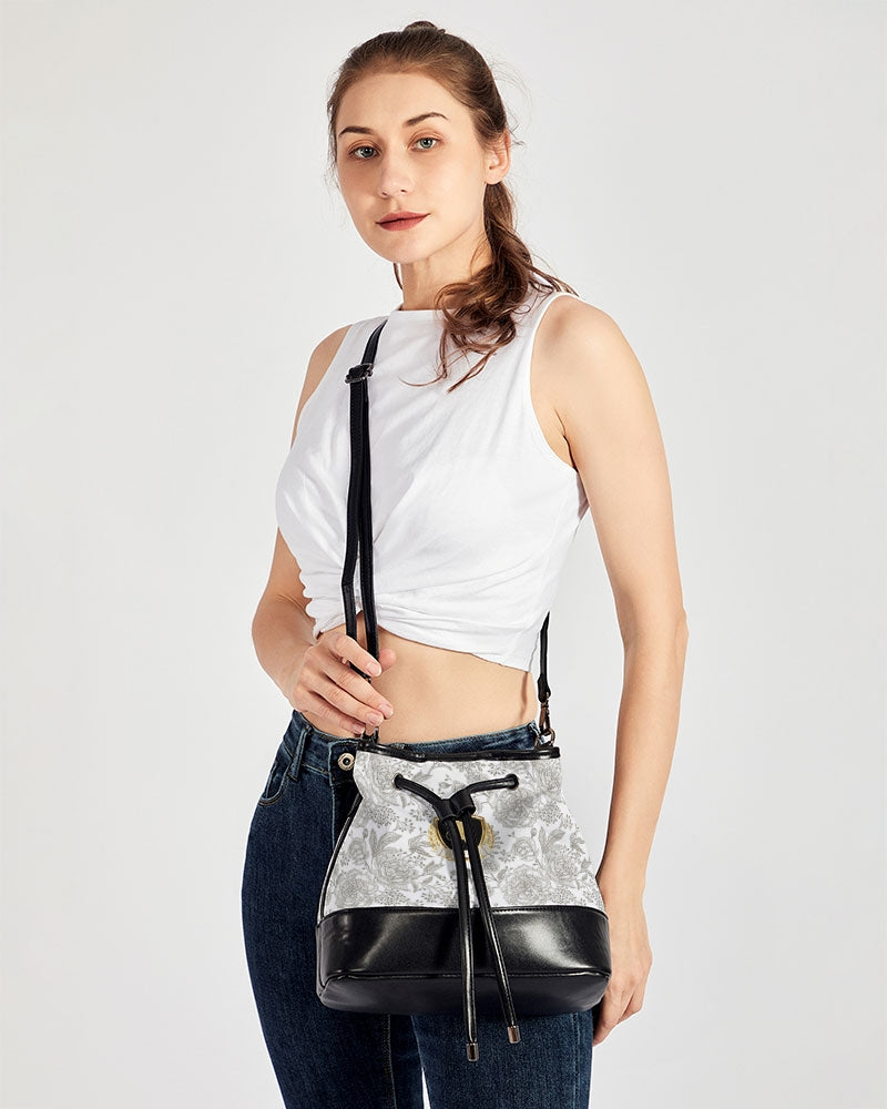Winter Rose Mini Drawstring Bucket Bag