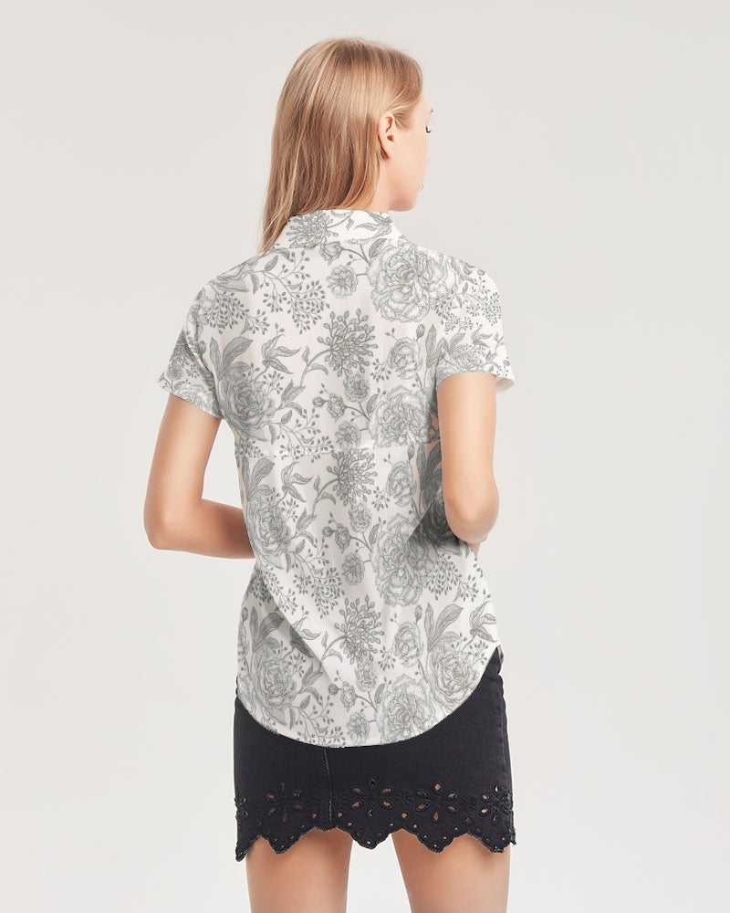Winter Rose Short Sleeve Button Up