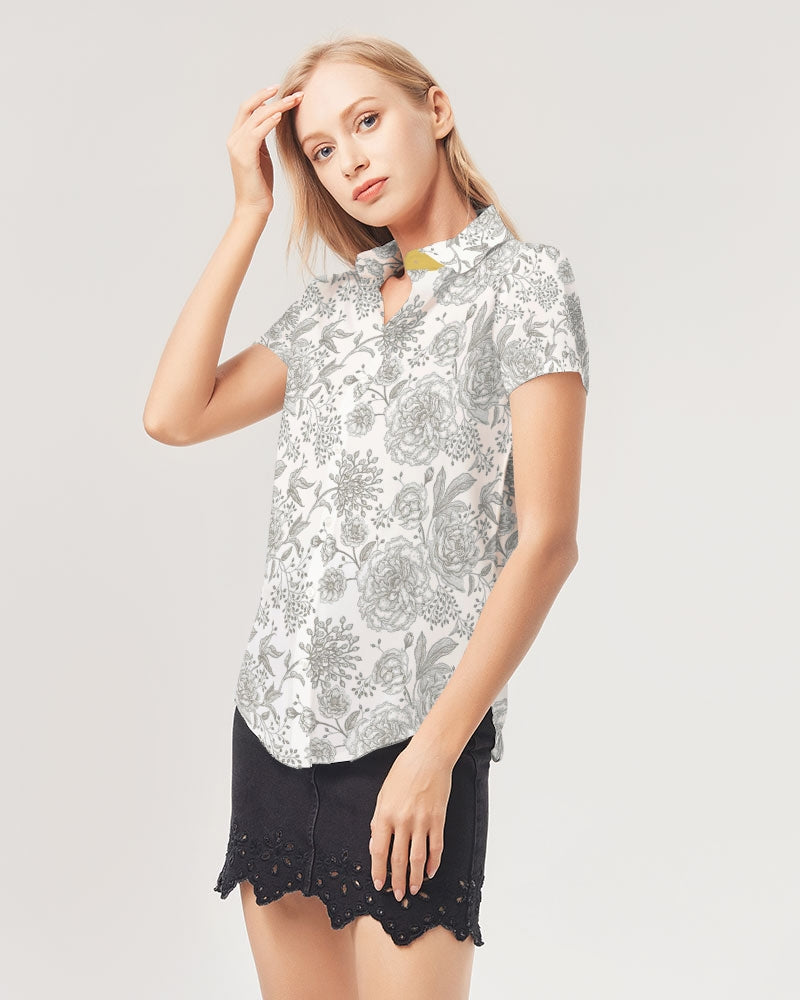 Winter Rose Short Sleeve Button Up
