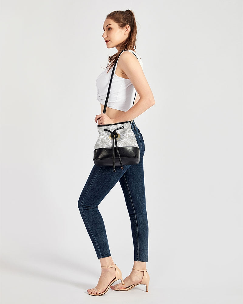 Winter Rose Mini Drawstring Bucket Bag
