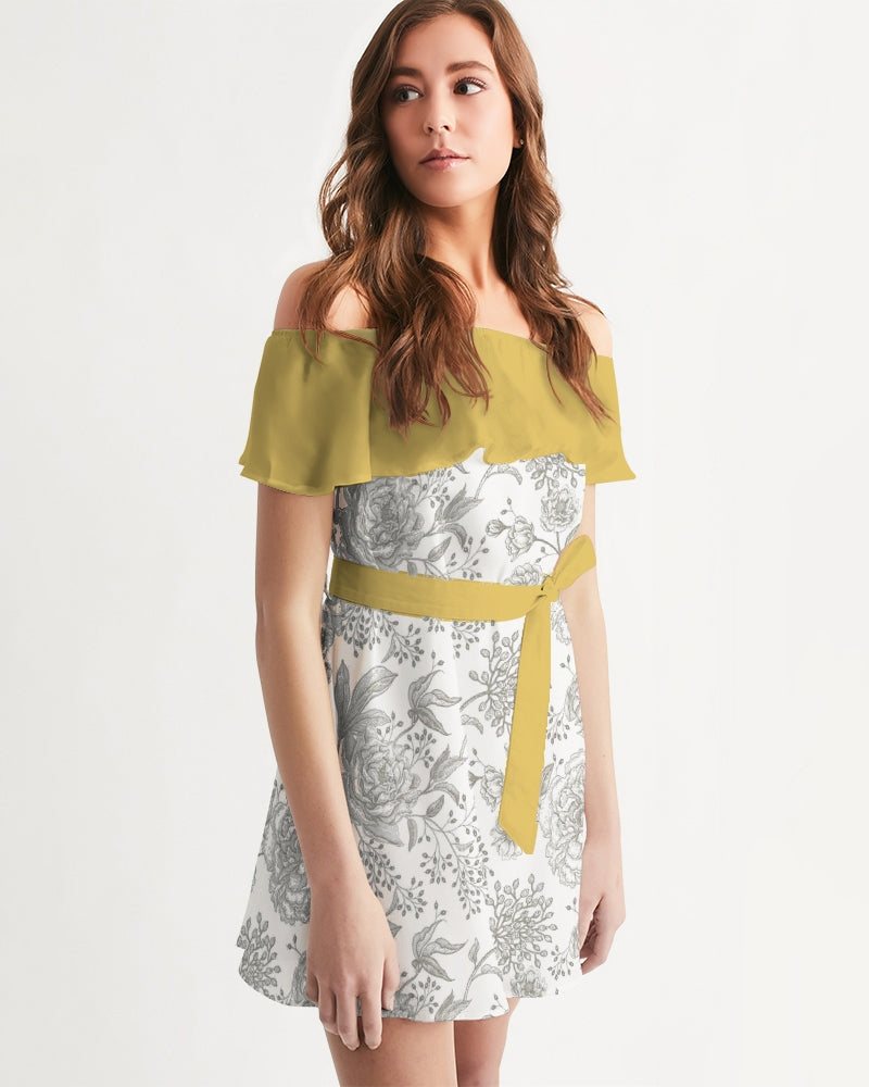 Winter Rose Off-Shoulder Dress