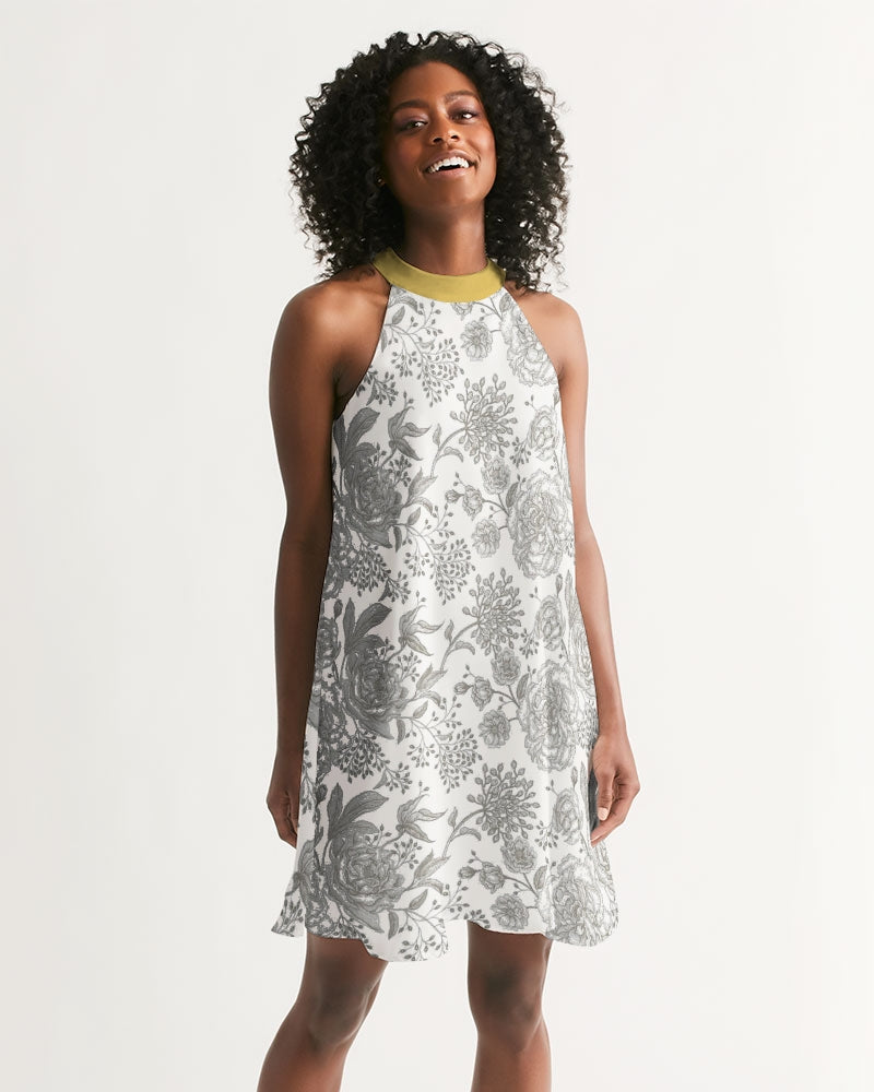 Winter Rose Halter Dress White Base Color / XL Winter Rose Halter Dress White Base Color / XL