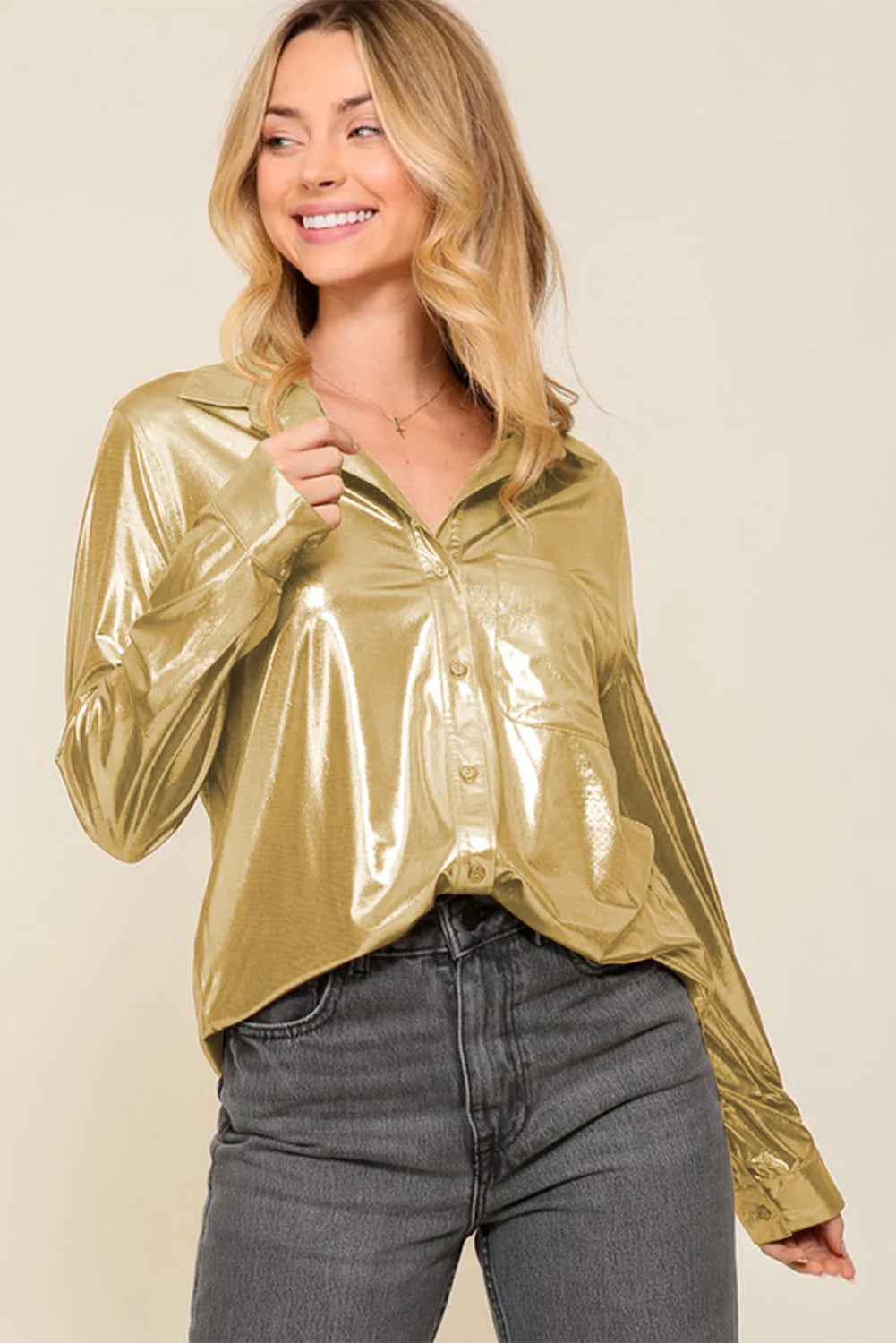Metallic Luster Chest Pocket Shirt