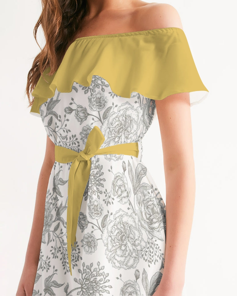 Winter Rose Off-Shoulder Dress