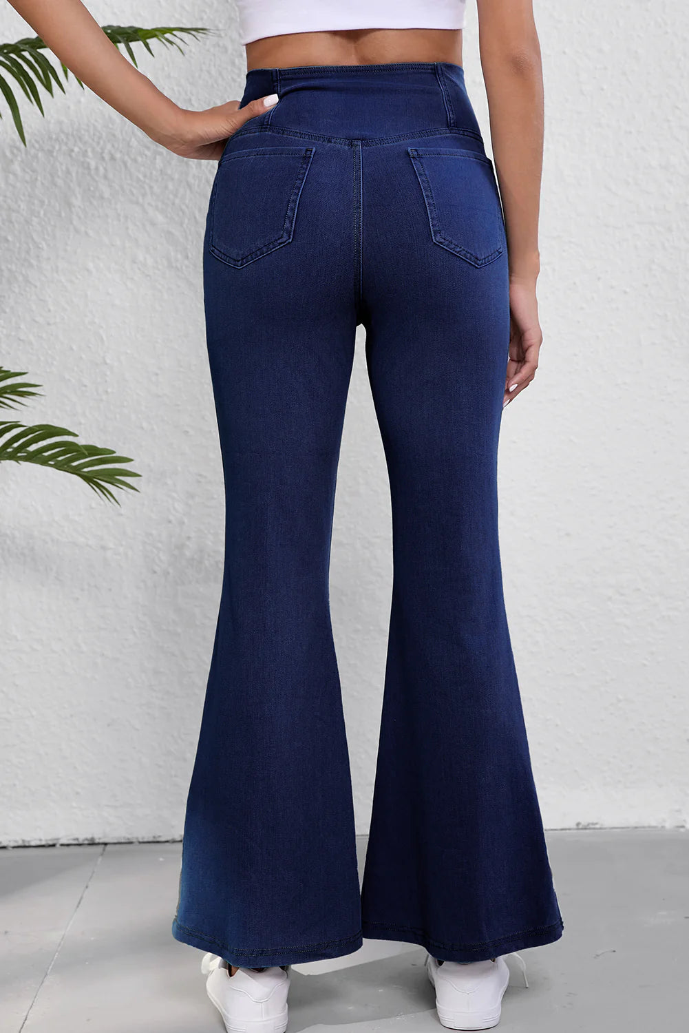 Solid Crossed High Waist Fit Flare Jeans
